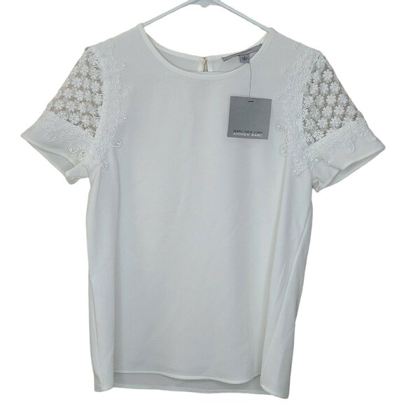 Marc New York Tops - Marc New York Top Women Small White Floral Embroidered Mesh Short Sleeve Stretch